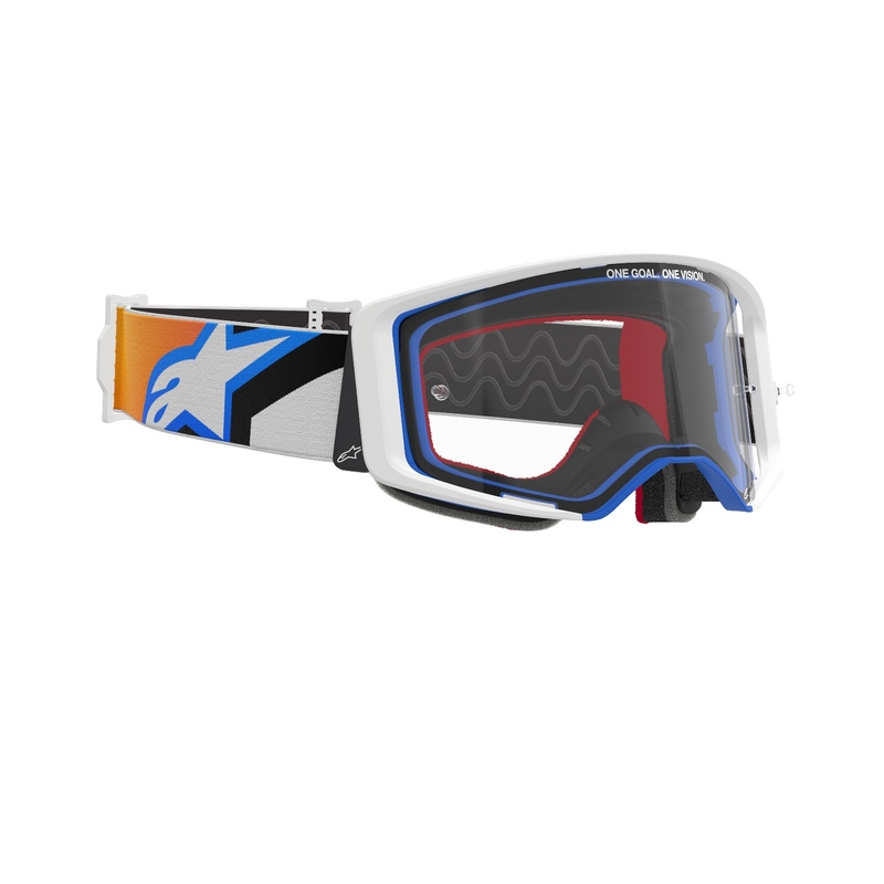 Alpinestars Supertech Corp motokrosa aizsargbrilles zili oranžas ar caurspīdīgu lēcu