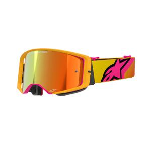 Alpinestars Supertech Corp motokrosa brilles dzelteni-rozā krāsā ar spoguļstikla sarkanu lēcu