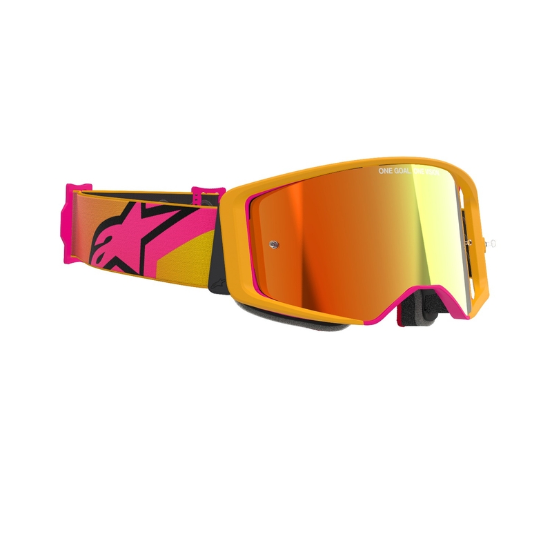 Alpinestars Supertech Corp motokrosa brilles dzelteni-rozā krāsā ar spoguļstikla sarkanu lēcu