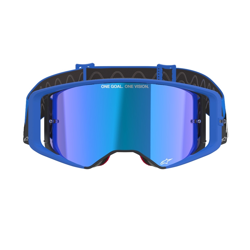 Alpinestars Supertech Stream zilas motokrosa brilles ar spoguļstikla zilu lēcu