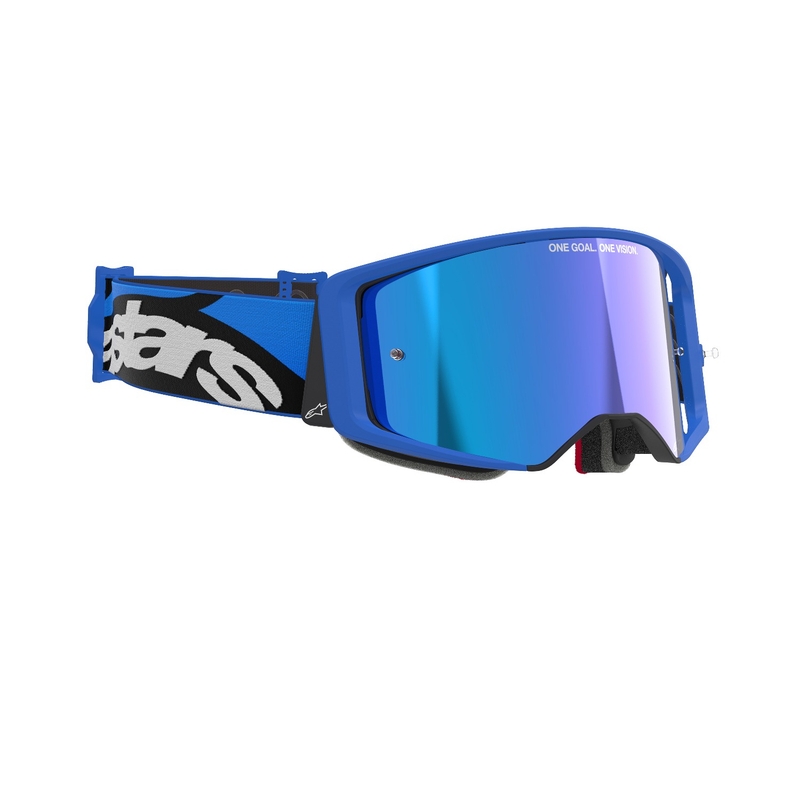 Alpinestars Supertech Stream zilas motokrosa brilles ar spoguļstikla zilu lēcu