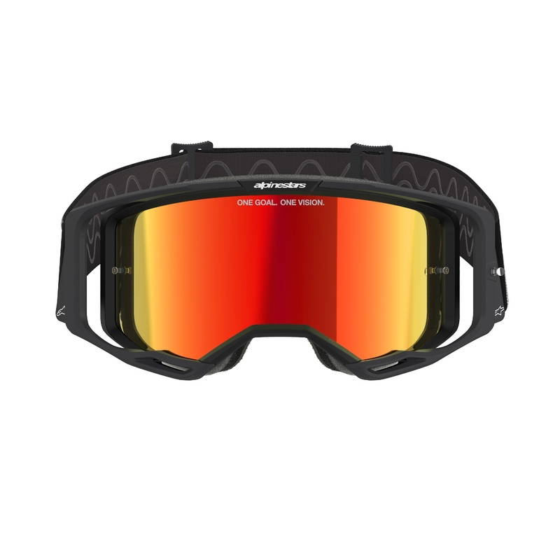 Alpinestars Vision 8 Corp motokrosa brilles melnas ar spoguļstikla sarkanu lēcu