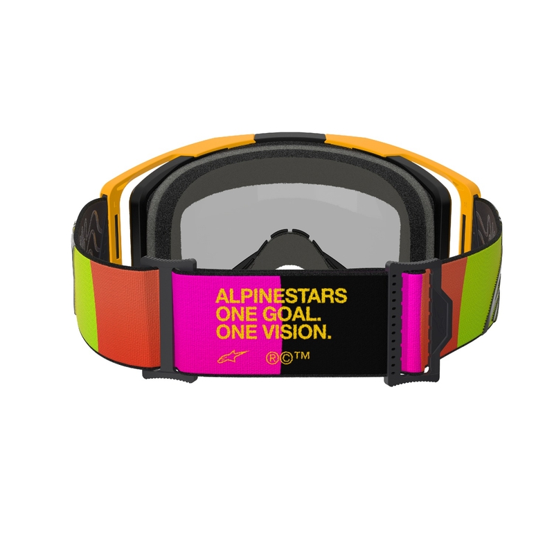 Alpinestars Vision 8 Corp motokrosa brilles dzelteni-rozā krāsā ar spoguļstikla sarkanu lēcu