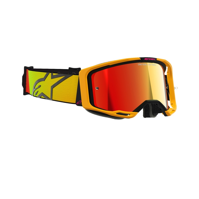 Alpinestars Vision 8 Corp motokrosa brilles dzelteni-rozā krāsā ar spoguļstikla sarkanu lēcu
