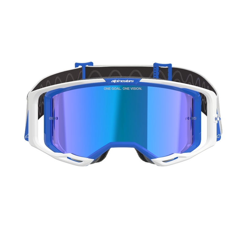 Alpinestars Vision 8 Corp motokrosa brilles zilas un baltas ar spoguļstikla zilu lēcu