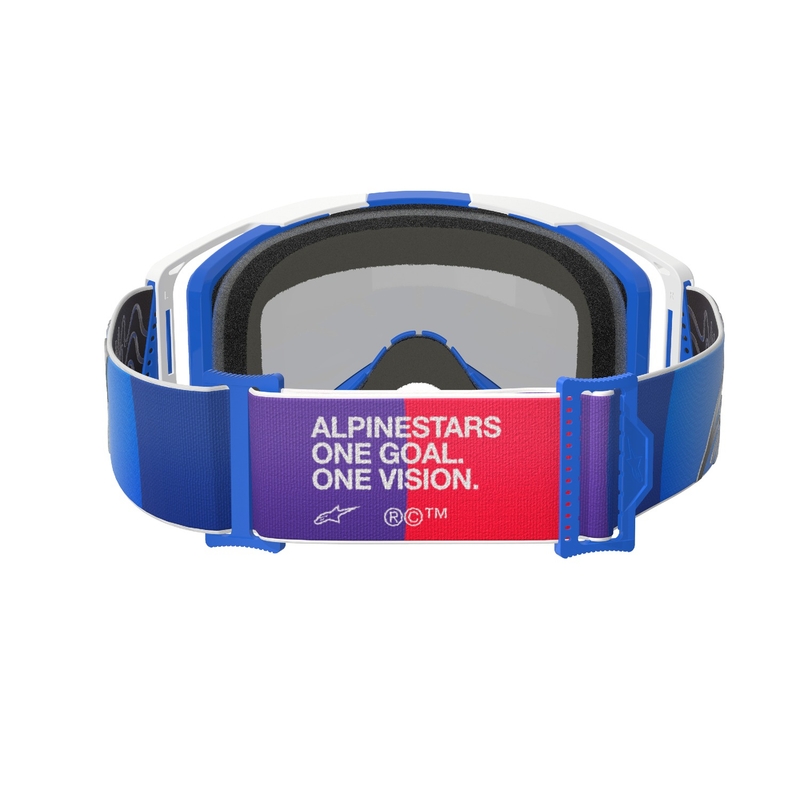 Alpinestars Vision 8 Corp motokrosa brilles zilas un baltas ar spoguļstikla zilu lēcu