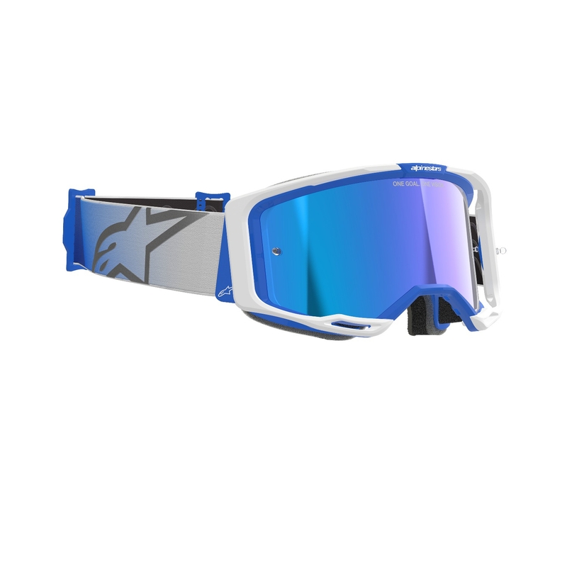 Alpinestars Vision 8 Corp motokrosa brilles zilas un baltas ar spoguļstikla zilu lēcu