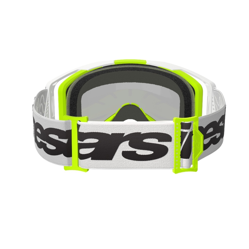 Alpinestars Vision 8 Wordmark motokrosa aizsargbrilles baltā-fluo dzeltenā krāsā ar sudraba spoguļstikla lēcām