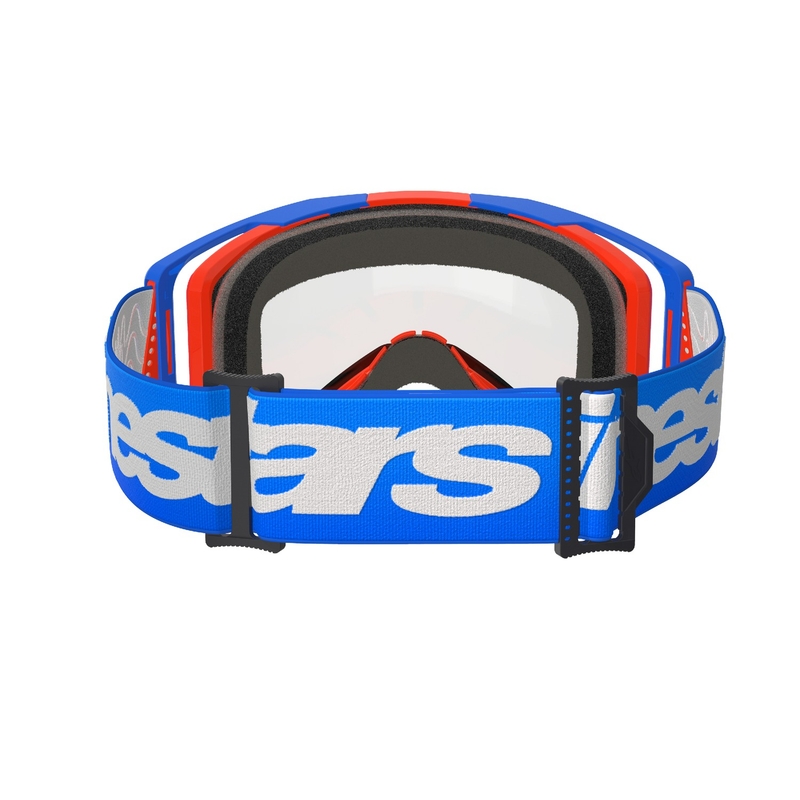 Alpinestars Vision 8 Wordmark motokrosa aizsargbrilles zili oranžā krāsā ar dubulto pret miglošanos caurspīdīgu lēcu