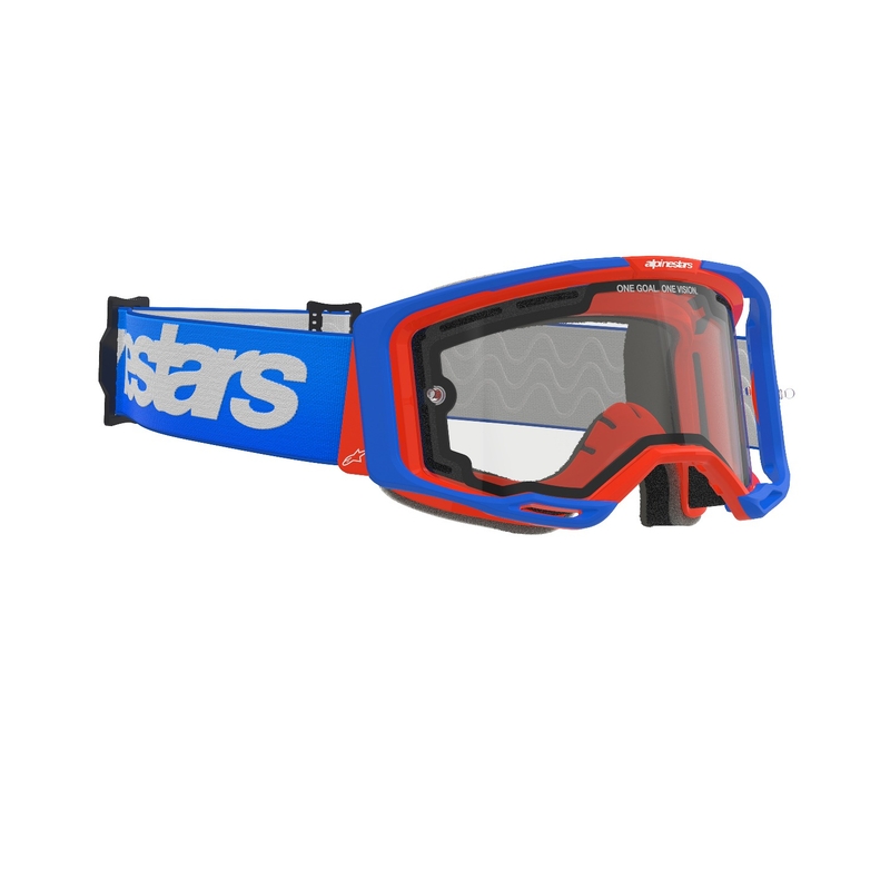 Alpinestars Vision 8 Wordmark motokrosa aizsargbrilles zili oranžā krāsā ar dubulto pret miglošanos caurspīdīgu lēcu