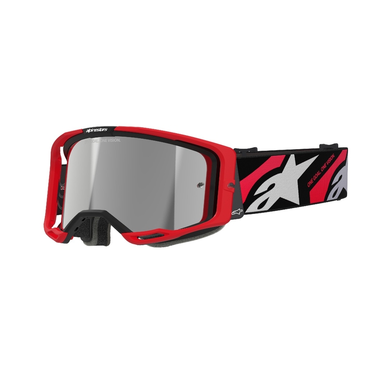 Alpinestars Vision 8 Luar sarkanā un melnā krāsā motokrosa brilles ar spoguļstikla sudraba lēcām