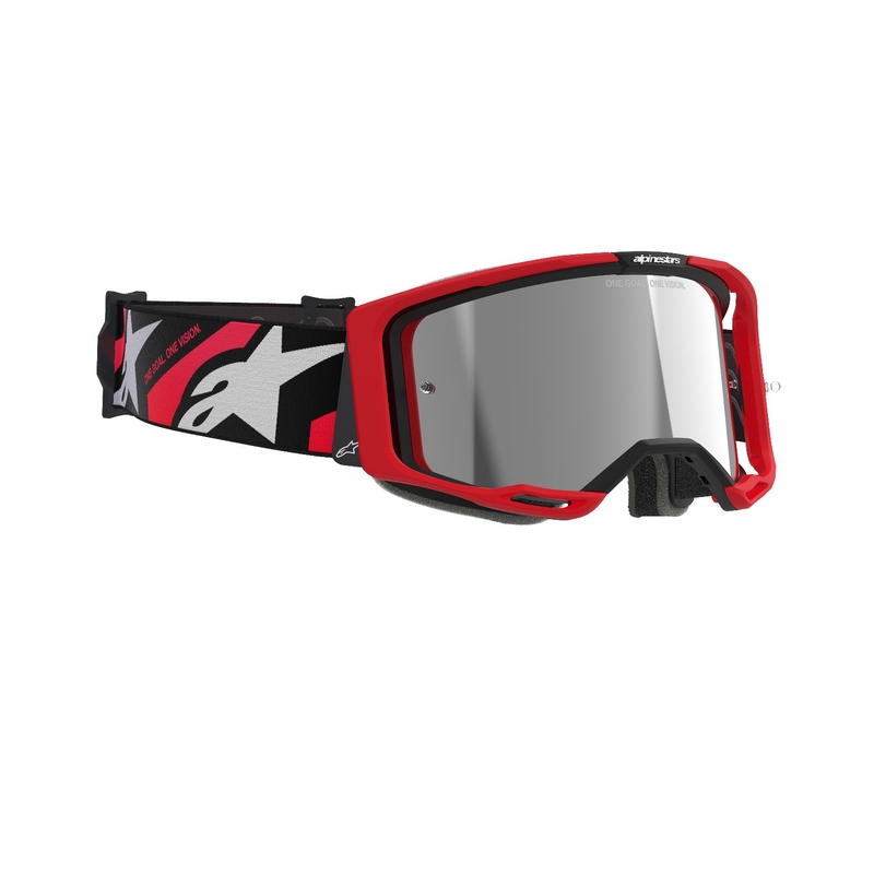 Alpinestars Vision 8 Luar sarkanā un melnā krāsā motokrosa brilles ar spoguļstikla sudraba lēcām