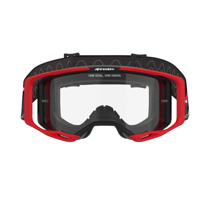 Alpinestars Vision 8 Luar sarkanās un melnās motokrosa brilles ar caurspīdīgu lēcu