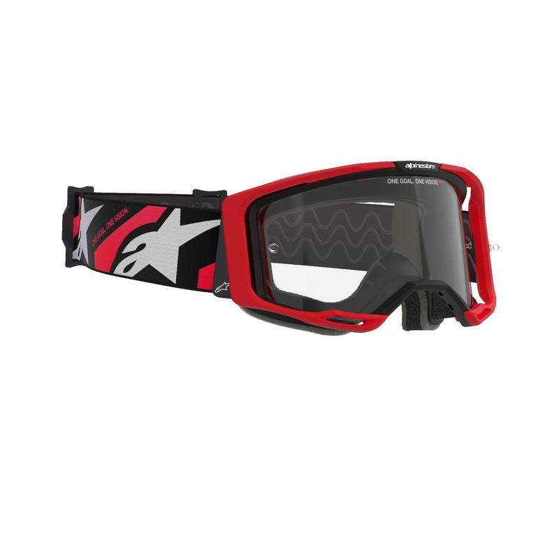 Alpinestars Vision 8 Luar sarkanās un melnās motokrosa brilles ar caurspīdīgu lēcu
