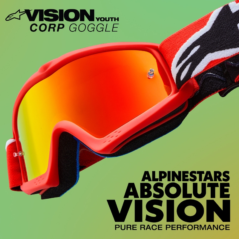 Alpinestars Vision Youth Blaze sarkanas bērnu motokrosa brilles ar caurspīdīgu lēcu