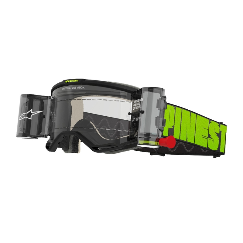 Alpinestars Vision 5 Hollow ROLL-OFF Wide Vision motokrosa brilles pelēki-fluo dzeltenas ar caurspīdīgu pleksi