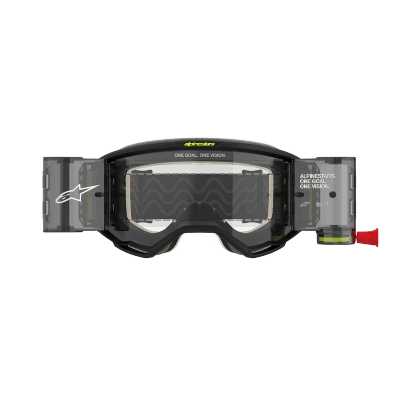 Alpinestars Vision 5 Hollow ROLL-OFF Wide Vision motokrosa brilles pelēki-fluo dzeltenas ar caurspīdīgu pleksi