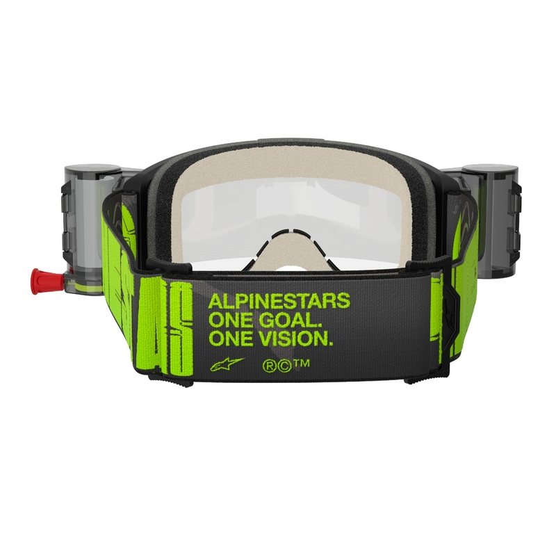 Alpinestars Vision 5 Hollow ROLL-OFF Wide Vision motokrosa brilles pelēki-fluo dzeltenas ar caurspīdīgu pleksi