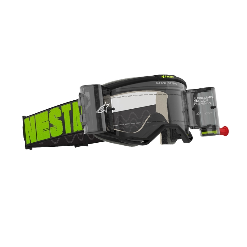 Alpinestars Vision 5 Hollow ROLL-OFF Wide Vision motokrosa brilles pelēki-fluo dzeltenas ar caurspīdīgu pleksi