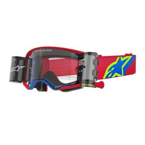 Alpinestars Supertech Corp ROLL-OFF Wide Vision motokrosa brilles sarkanā un zilā krāsā ar caurspīdīgu lēcu