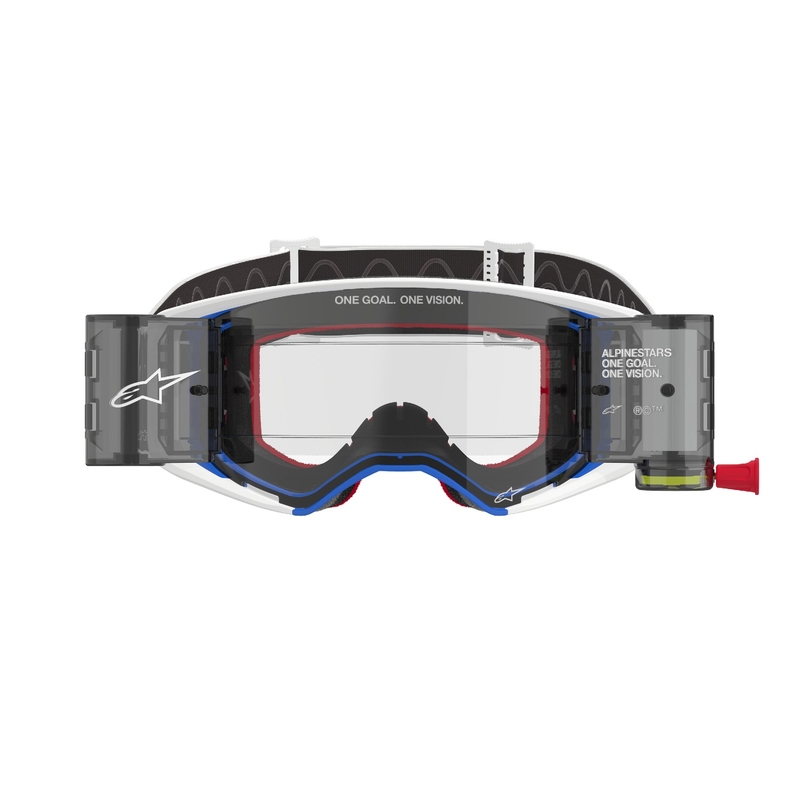 Alpinestars Supertech Corp ROLL-OFF Wide Vision motokrosa brilles zili oranžā krāsā ar caurspīdīgu lēcu