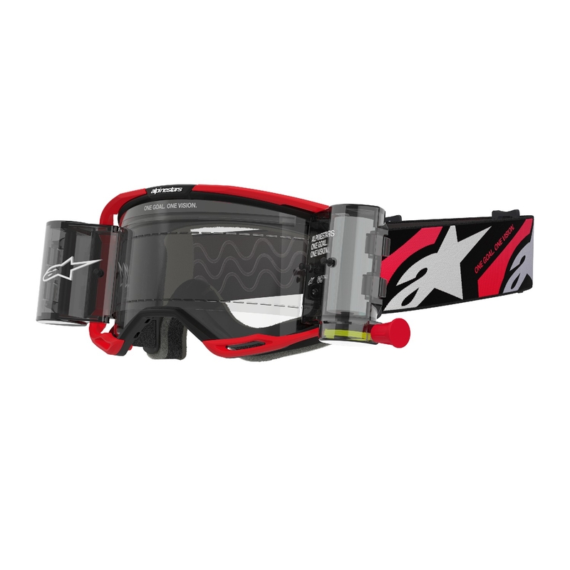 Alpinestars Vision 8 Luar ROLL-OFF Wide Vision motokrosa brilles sarkanā un melnā krāsā ar caurspīdīgu lēcu