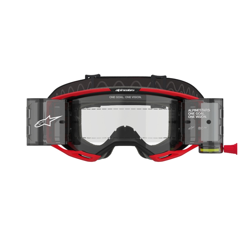 Alpinestars Vision 8 Luar ROLL-OFF Wide Vision motokrosa brilles sarkanā un melnā krāsā ar caurspīdīgu lēcu