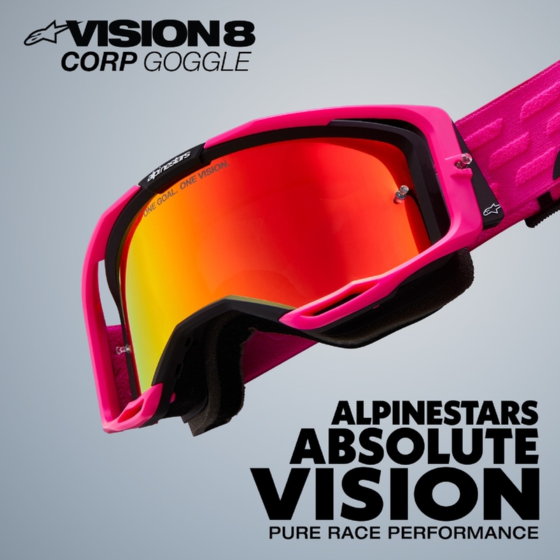Alpinestars Vision 8 Luar ROLL-OFF Wide Vision motokrosa brilles sarkanā un melnā krāsā ar caurspīdīgu lēcu