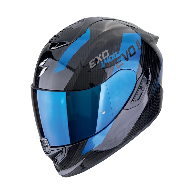 Integrální helma na motorku Scorpion EXO-1400 EVO II CARBON AIR PLATTED černo-modrá výprodej