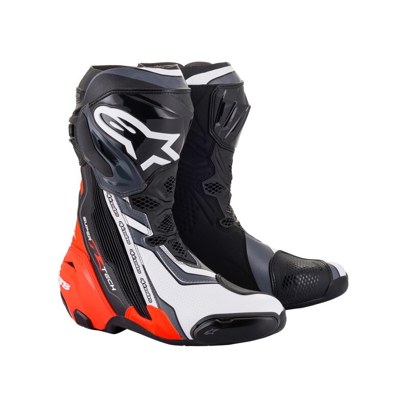 Alpinestars Supertech R melni-fluo sarkani-balti-pelēki motocikla zābaki