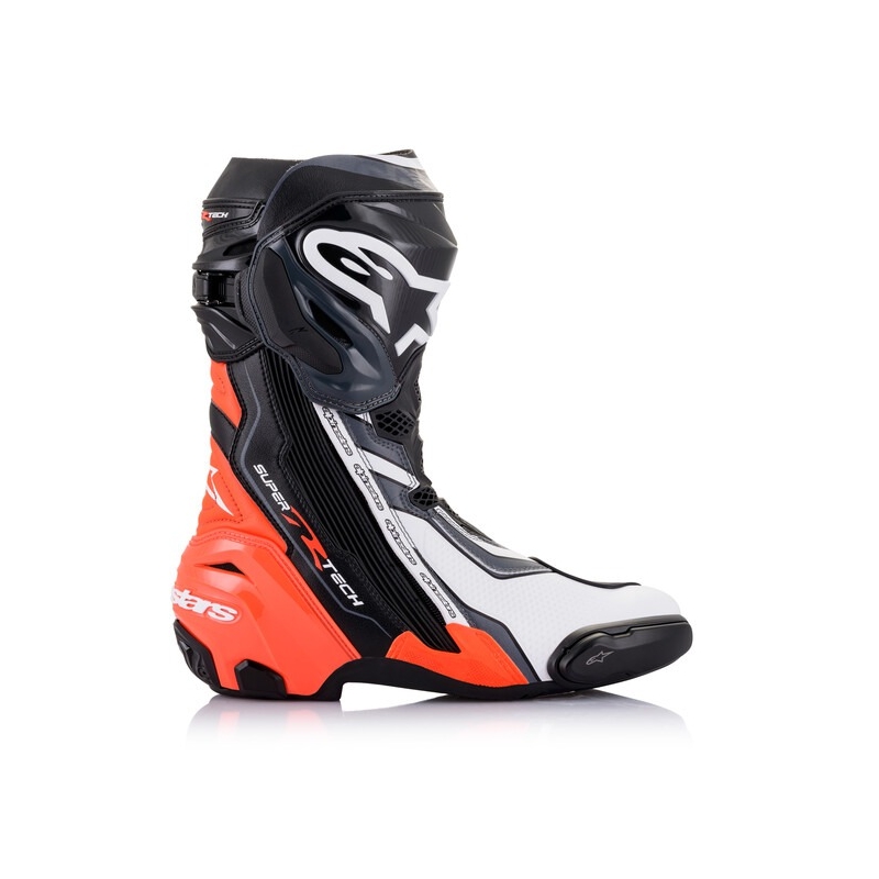 Alpinestars Supertech R melni-fluo sarkani-balti-pelēki motocikla zābaki
