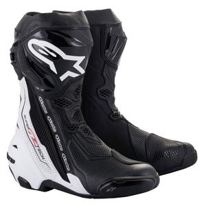 Alpinestars Supertech R Ventilētie melnbaltie motociklu zābaki