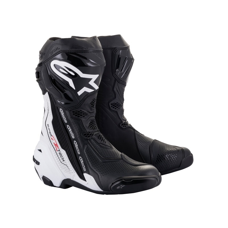 Alpinestars Supertech R Ventilētie melnbaltie motociklu zābaki