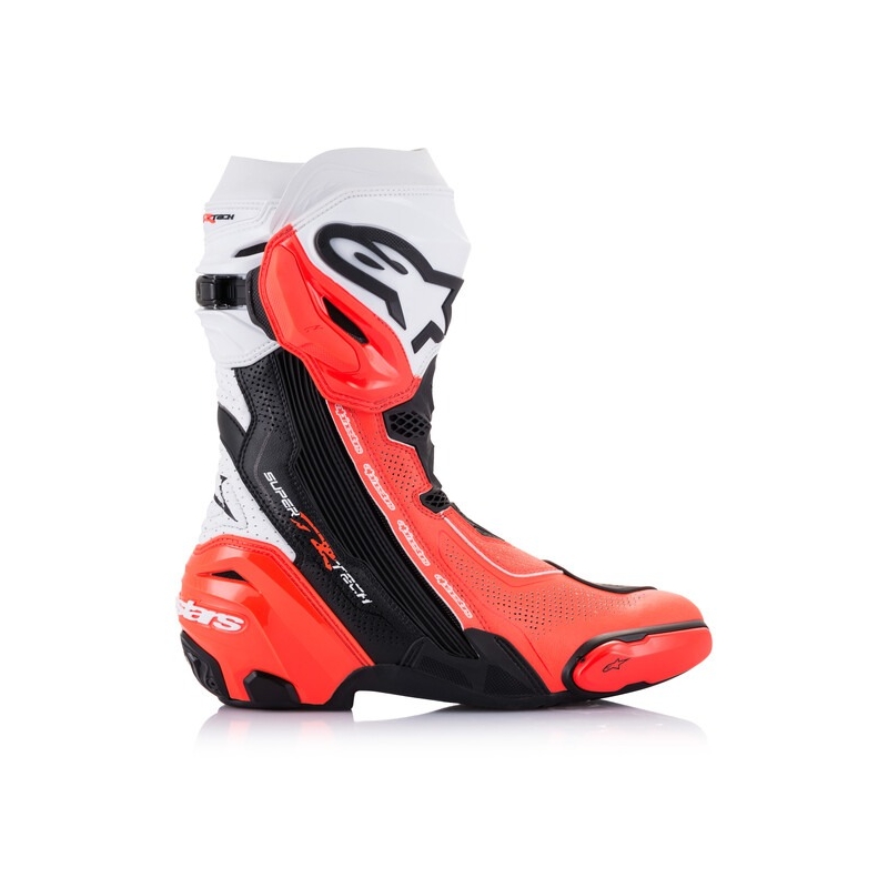 Alpinestars Supertech R Vented Black-White-Fluo Red motociklu zābaki