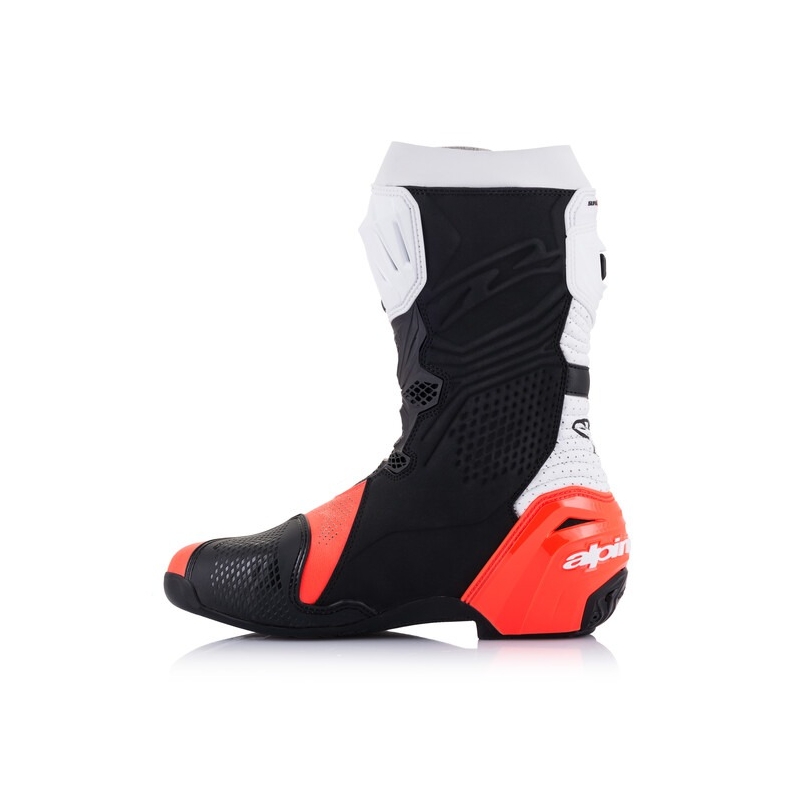 Alpinestars Supertech R Vented Black-White-Fluo Red motociklu zābaki