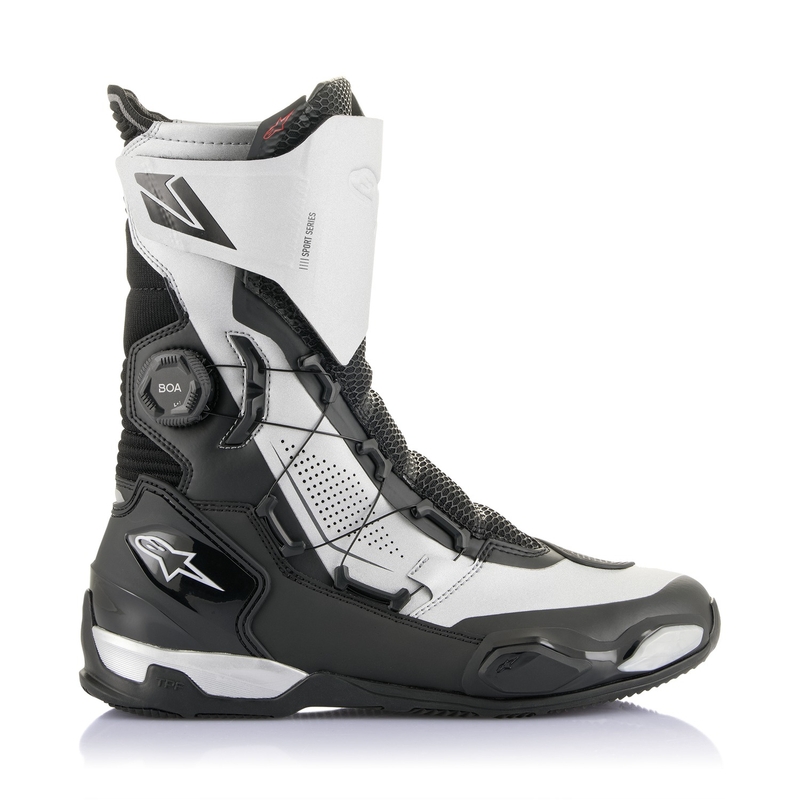 Alpinestars SP-X BOA motocikla zābaki melni un sudraba krāsā
