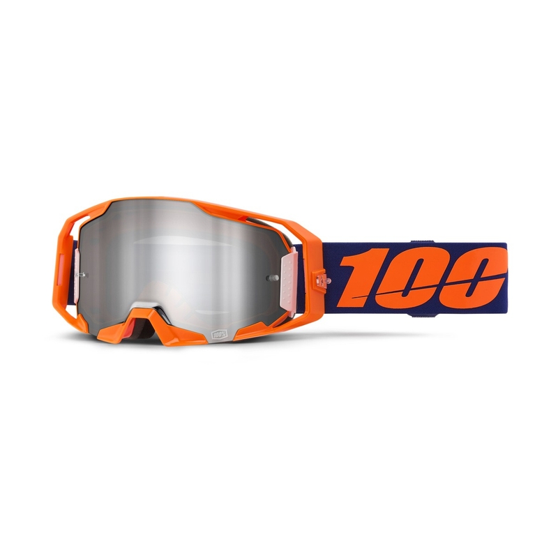 100% ARmatic neona oranžas motokrosa brilles ar sudraba spoguļstikla pleksi pārklājumu