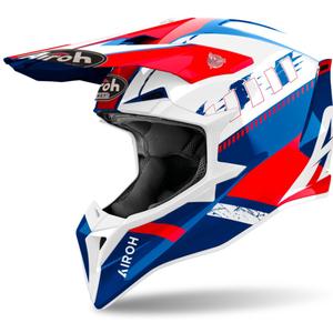 Motokrosa ķivere Airoh Wraaap Feel spīdīgi zilā-sarkanā krāsā