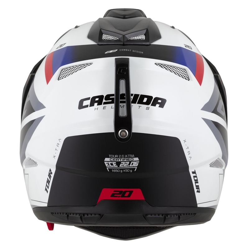 Enduro ķivere Cassida Tour 2.0 X-tra balta-zilā-arkanā-melnā ar melnu matētu vizieri