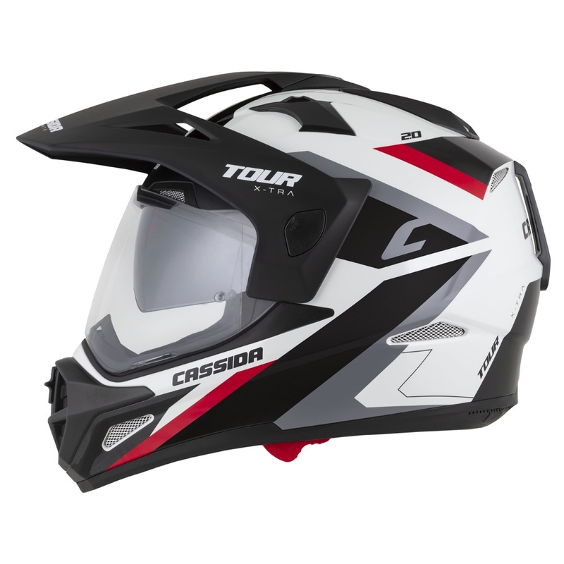 Enduro ķivere Cassida Tour 2.0 X-tra balti sarkani melna ar melnu matētu vizieri