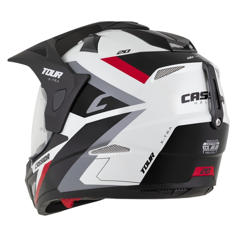 Enduro ķivere Cassida Tour 2.0 X-tra balti sarkani melna ar melnu matētu vizieri