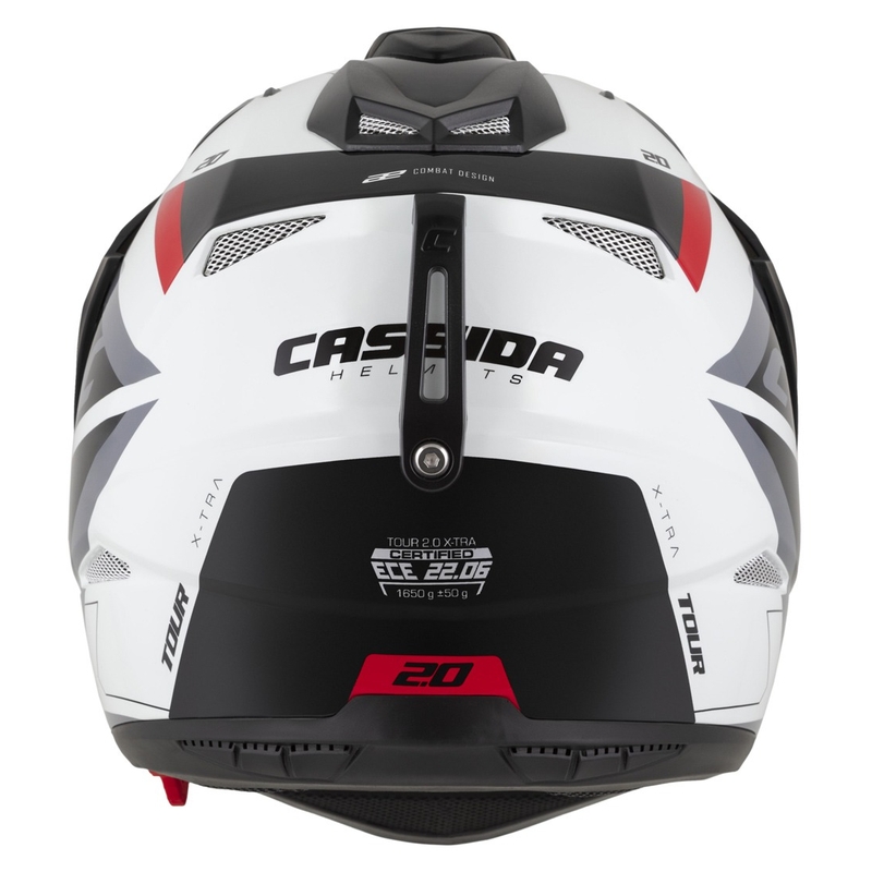 Enduro ķivere Cassida Tour 2.0 X-tra balti sarkani melna ar melnu matētu vizieri