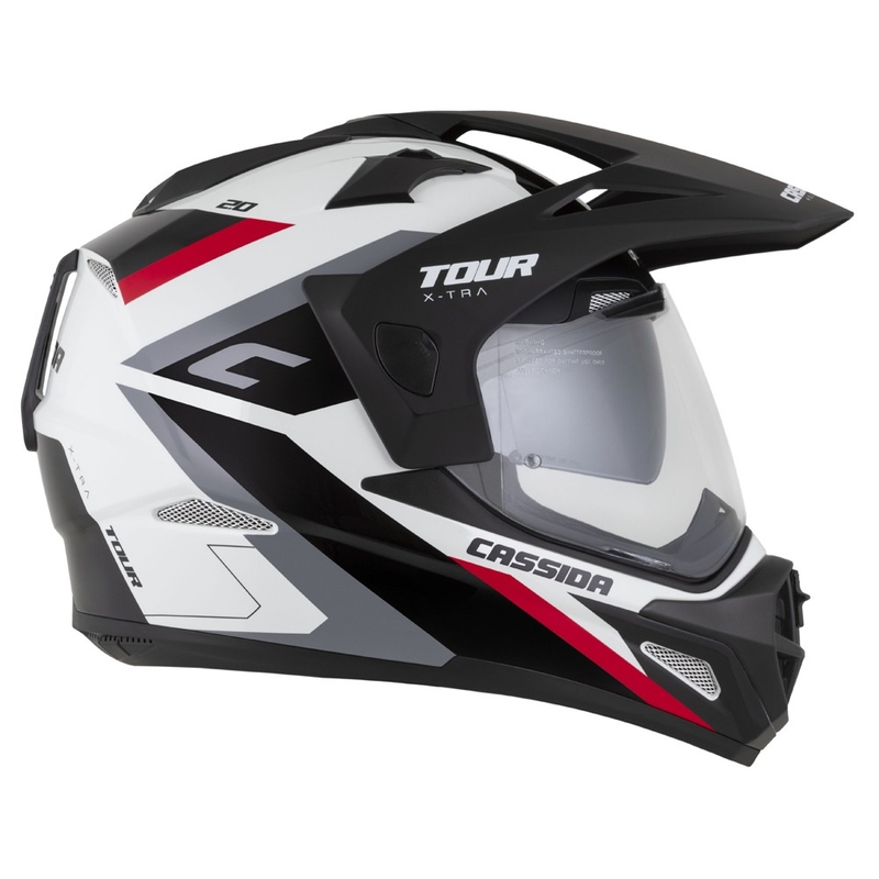 Enduro ķivere Cassida Tour 2.0 X-tra balti sarkani melna ar melnu matētu vizieri