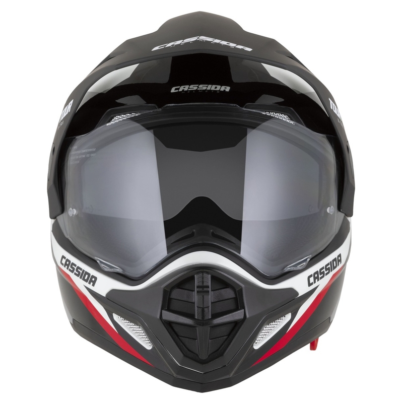 Enduro ķivere Cassida Tour 2.0 X-tra balti sarkani melna ar melnu matētu vizieri