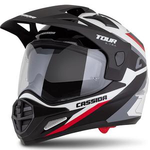 Enduro ķivere Cassida Tour 2.0 X-tra balti sarkani melna ar melnu matētu vizieri