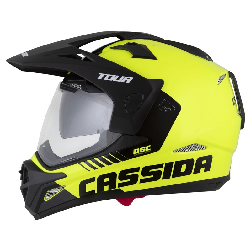 Enduro ķivere Cassida Tour 2.0 Dual fluo dzelteni melna ar melnu matētu vizieri