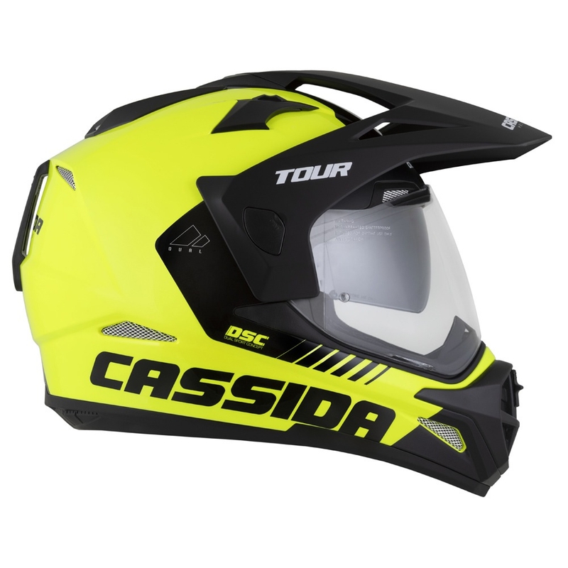 Enduro ķivere Cassida Tour 2.0 Dual fluo dzelteni melna ar melnu matētu vizieri