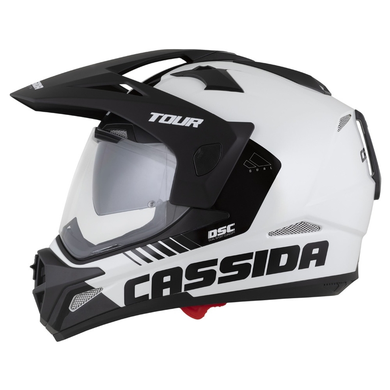Enduro ķivere Cassida Tour 2.0 Dual balta-melna ar melnu matētu vizieri