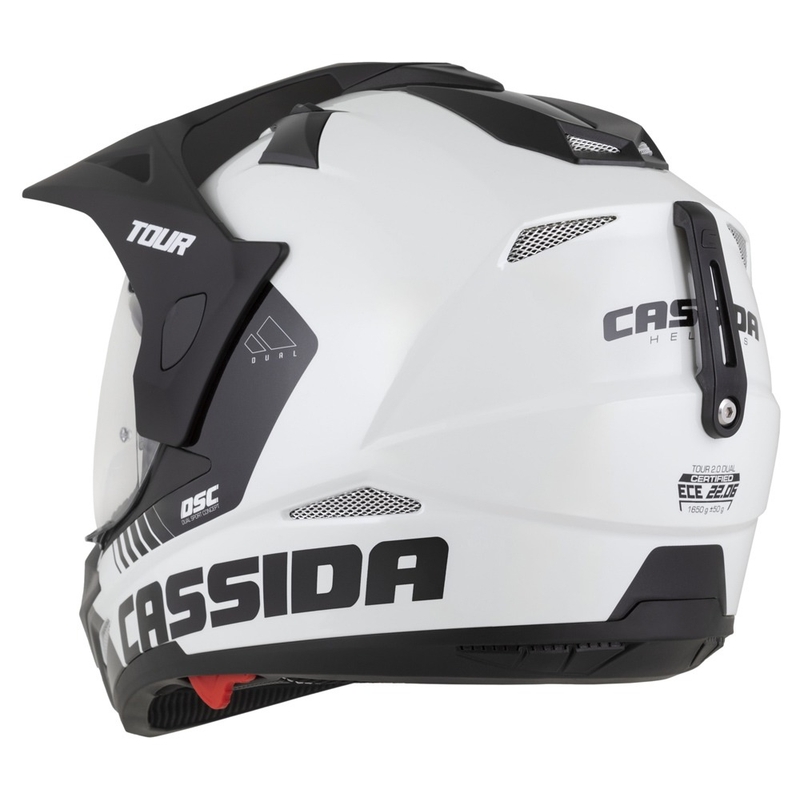 Enduro ķivere Cassida Tour 2.0 Dual balta-melna ar melnu matētu vizieri