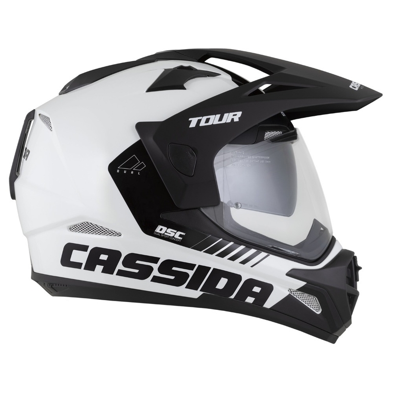 Enduro ķivere Cassida Tour 2.0 Dual balta-melna ar melnu matētu vizieri